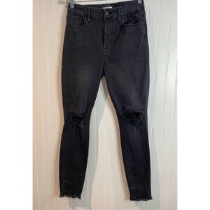 Good American Jeans Womens 8/29 Black Good Waist High Stretch Distressed